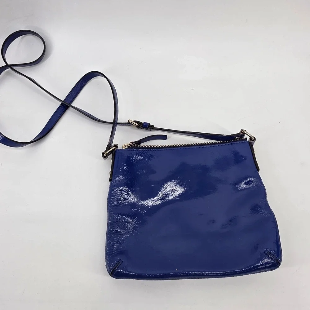 Kate Spade Cobalt Blue Patent Leather Crossbody Bag Gold Hardware Glossy Purse